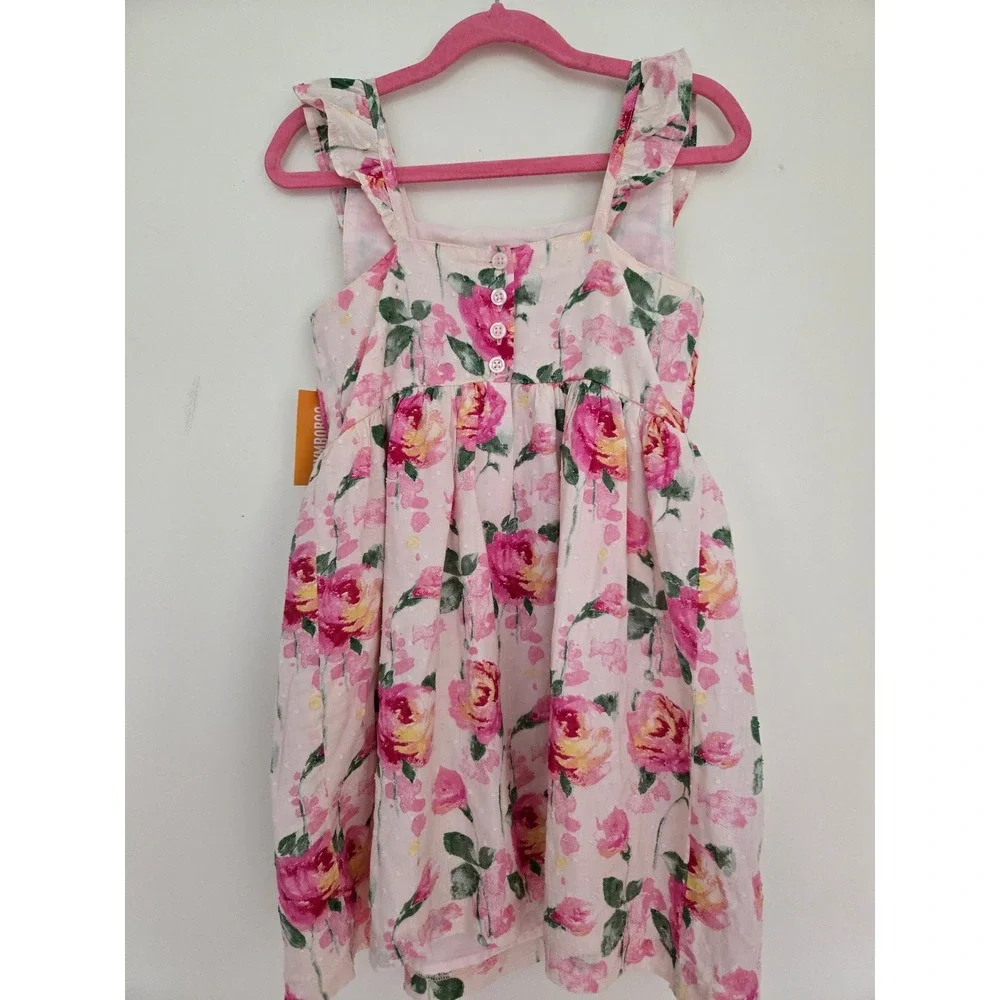 Gymboree Girls Pink Floral Swiss Dot Ruffle Bow Dress Size 6 NWT